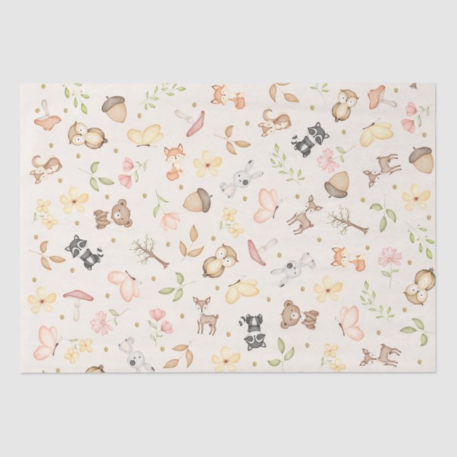 Cream Watercolor Woodland Animals  Tissue Paper (Front)