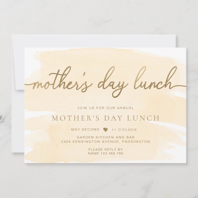 Cream Watercolour Gold Mother's Day Lunch Invitation (Front)