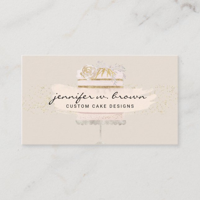 Cream wedding cake bake shop pastry chef service business card (Front)