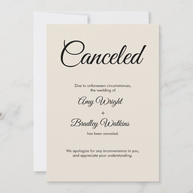 Cream Wedding Cancelled Announcement Elegant Card (Front)