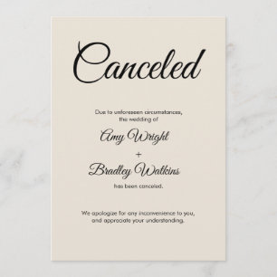 Cream Wedding Cancelled Announcement Elegant Card