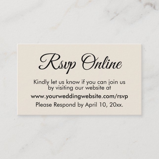 Cream Wedding RSVP Online Elegant Simple Enclosure Card (Front)