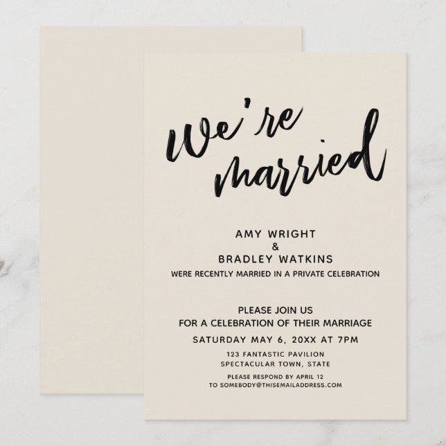Cream We're Married Post-Wedding Reception Invitation (Front/Back)