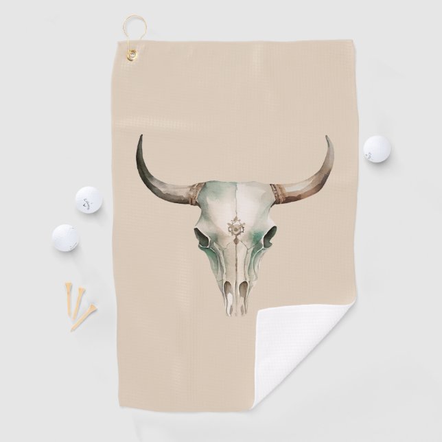 Cream Western Cowboy Bull Horns Golf Towel (InSitu)