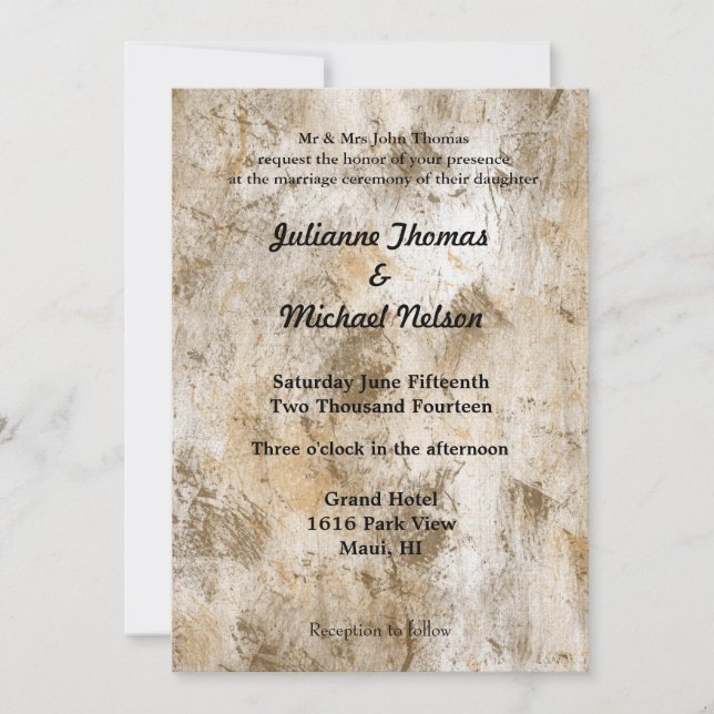 Cream White Abstract Wedding Invitation (Front)
