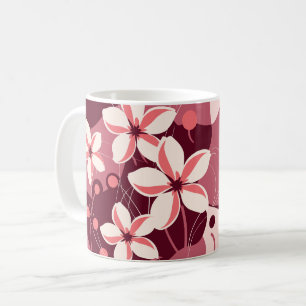 Cream White and Peachy Pink Floral Pattern Coffee Mug