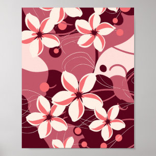 Cream White and Peachy Pink Floral Pattern Poster