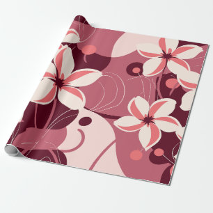 Cream White and Peachy Pink Floral Pattern Wrapping Paper
