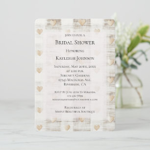 Cream White Beige Boho Hearts Bridal Shower  Invitation