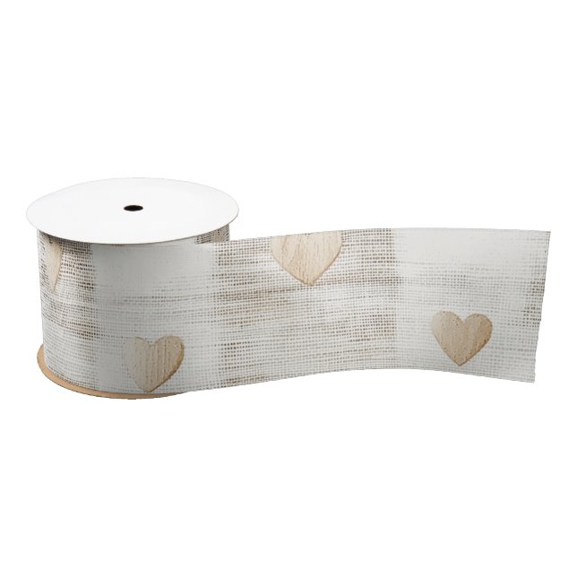 Cream White Beige  Boho Hearts Bridal Shower  Satin Ribbon (Spool)