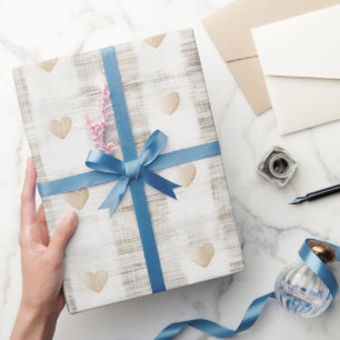 Cream White Beige  Boho Hearts Bridal Shower  Wrapping Paper