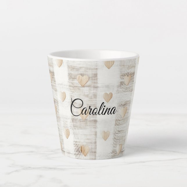 Cream White Beige Boho Hearts  Latte Mug (Front)