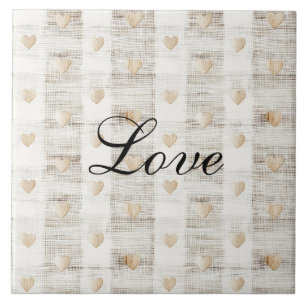 Cream White Beige Boho Hearts Tile