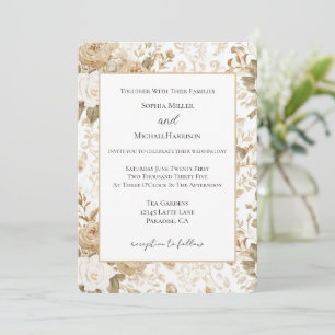 Cream White Bohemian Floral Wedding Invitation