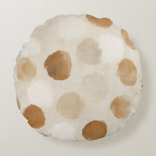 Cream White Brown Dots Baby Shower Round Cushion
