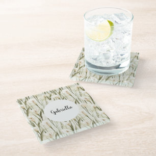 Cream White Calla Lily Floral Glass Coaster