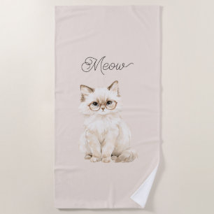 Cream White Cat Glasses  Beach Towel