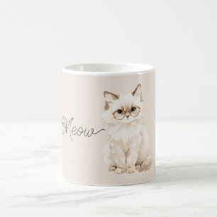 Cream White Cat Glasses  Coffee Mug