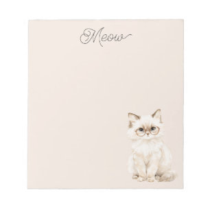 Cream White Cat Glasses Purple Notepad