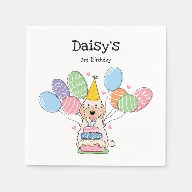 Cream White Cockapoo Cavapoo Birthday Party Paper Napkin (Front)