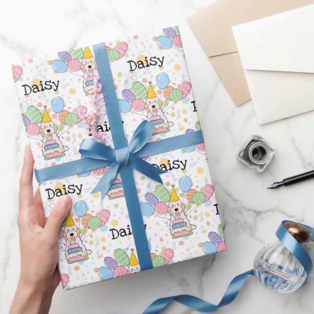 Cream White Cockapoo Cavapoo Dog Birthday Wrapping Paper (Gifting)