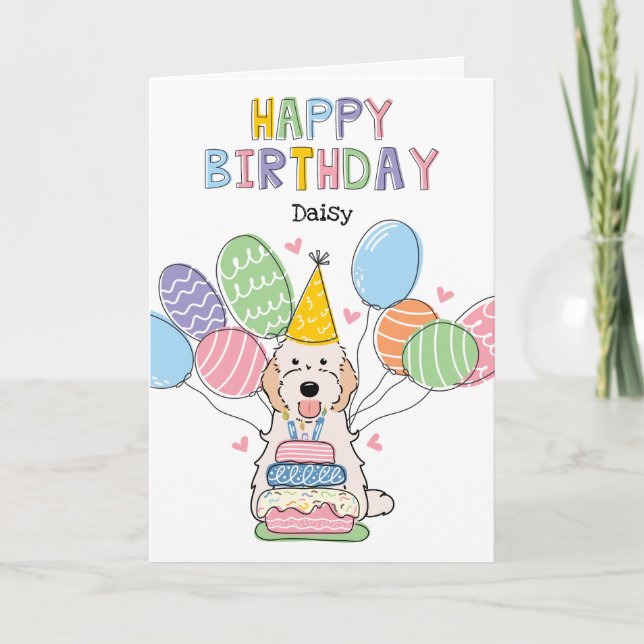 Cream White Cockapoo Cavapoo Dog Happy Birthday Card (Front)