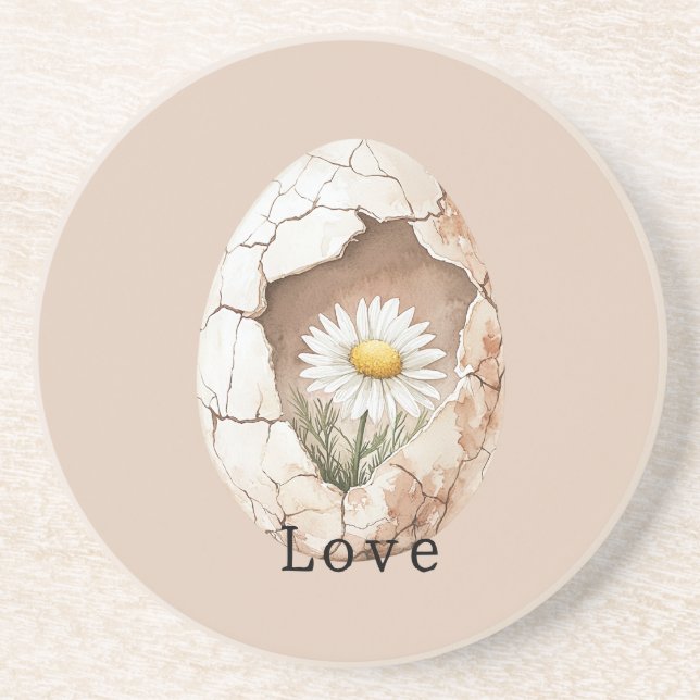 Cream White Daisy Floral Egg Coaster (Front)