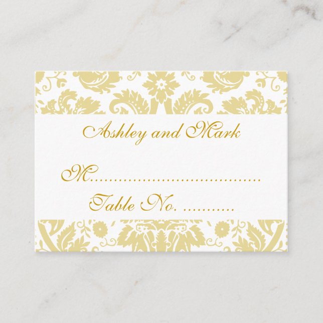 Cream White Damask Wedding Reception Place Cards (Front)