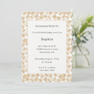 Cream White Faux Basket Weave Birthday Invitation