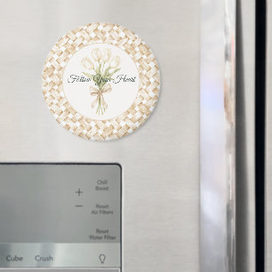 Cream White Faux Basket Weave Magnet