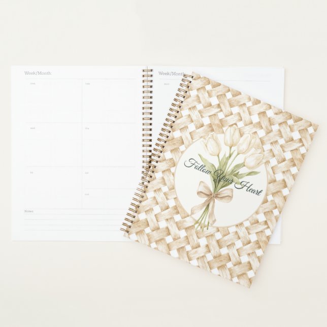 Cream White Faux Basket Weave   Planner (Display)