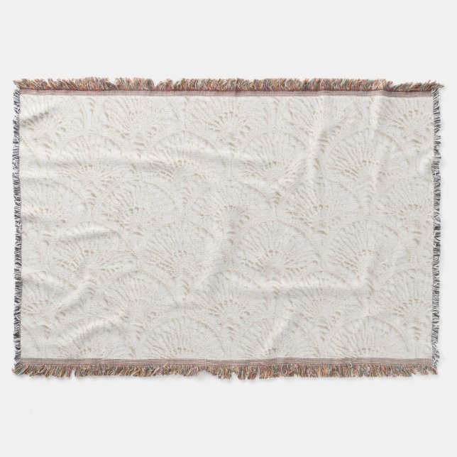 Cream White Faux Lace Throw Blanket (Front)