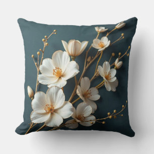 🌸 Cream White Floral Branch Room Decor Accent 🌸 Cushion