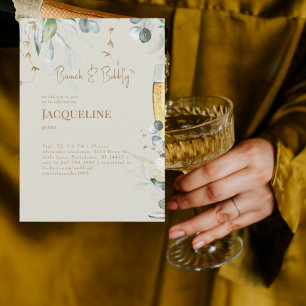 Cream White Floral Brunch & Bubbly Invitation