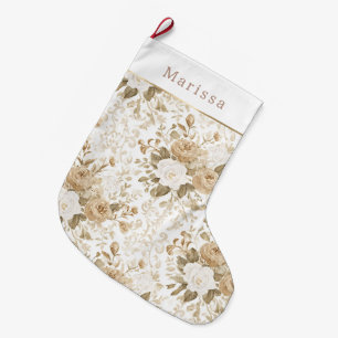 Cream White Floral Christmas Large Christmas Stocking