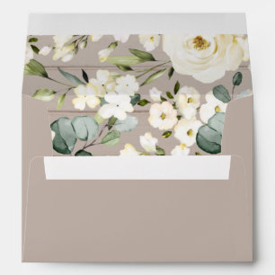 Cream White Floral Wedding Invitation Rustic Wood Envelope