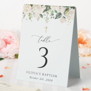 Cream White Flowers, Boho, Baptism Table Numbers