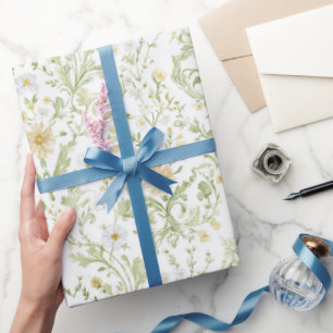 Cream White Flowers Bridal Shower   Wrapping Paper