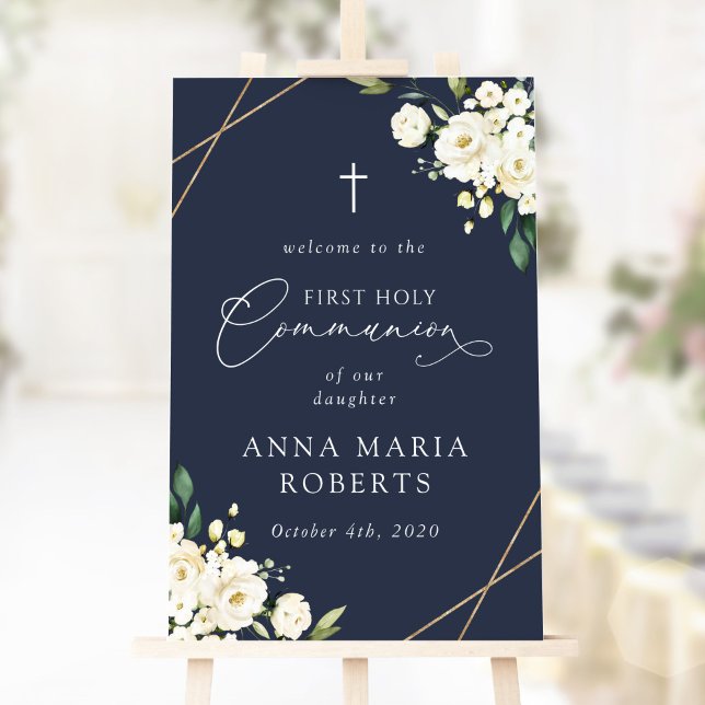 Cream White Flowers, First Holy Communion Welcome Poster (Creator Uploaded)