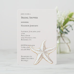 Cream White Gold Starfish Beach Bridal Shower Invitation
