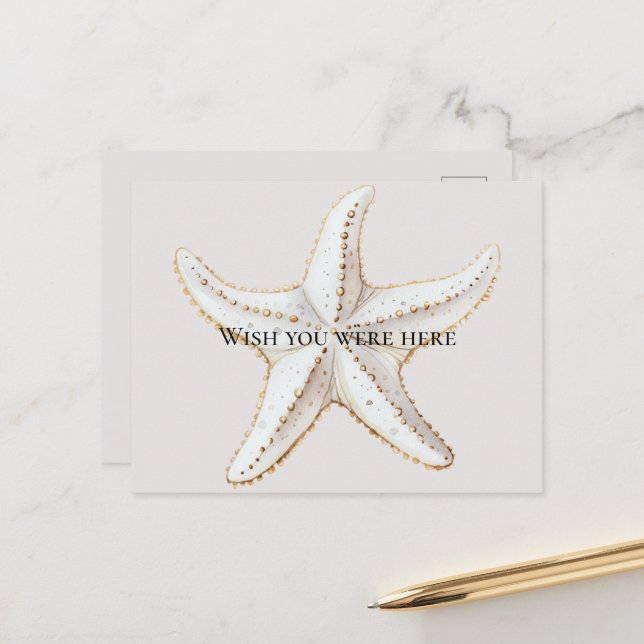 Cream White Gold Starfish Beach  Postcard (Front/Back In Situ)
