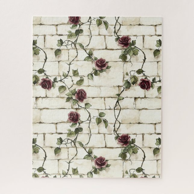 Cream White Grey Faux Stones Red Roses Jigsaw Puzzle (Vertical)