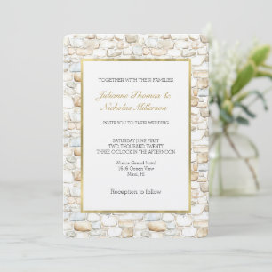 Cream White Grey Faux Stones Wedding   Invitation