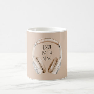 Cream White Headphones Listen To Music Coffee Mug