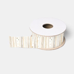 Cream White Hearts Stripes Grosgrain Ribbon