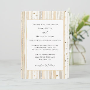 Cream White Hearts Stripes Wedding Invitation