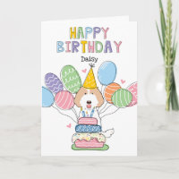 Cream White Labradoodle Dog Happy Birthday Card