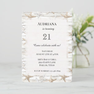 Cream White Ocean Starfish Beach Birthday Invitation