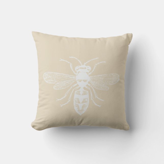 Cream White Personalised Bee Happy Outdoor Cushion (Front)