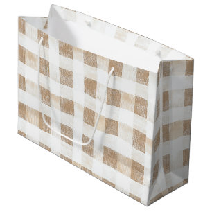 Cream White Plaid Stripes Birthday Large Gift Bag